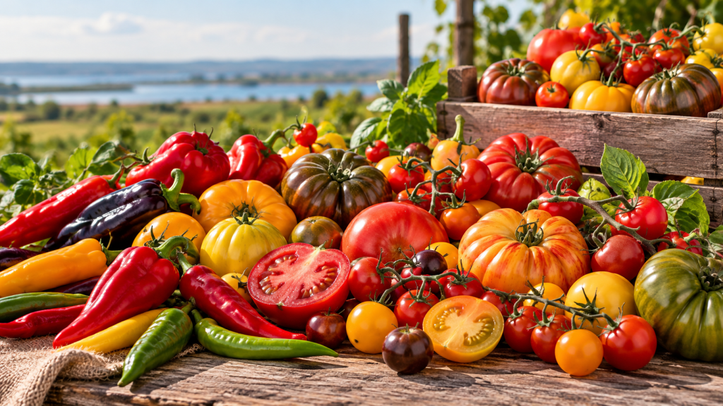Eine Vielfalt verschiedener Paradeis- und Tomatensorten aus dem Garten
